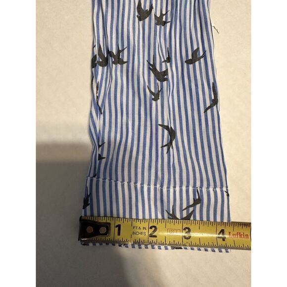 Express Blue Striped Bird Off Shoulder Shirt Blouse Top Size Small Peasant Crop - Picture 13 of 13